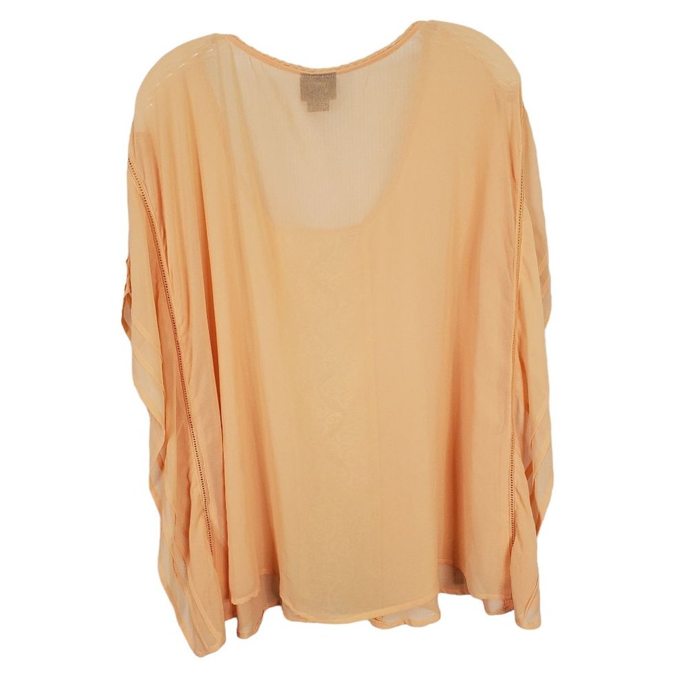 Torrid Size 2 2X Shirt Blouse Semi Sheer Lace Accent Chiffon Flutter Orange - Picture 4 of 10
